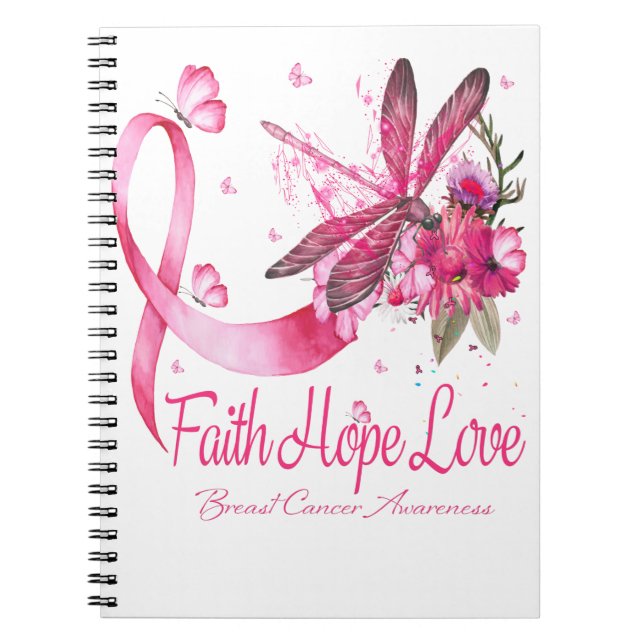 Caderno Espiral Faith Hope Love Dragonfly Ribbon Breve Cancer (Frente)
