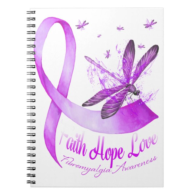 Caderno Espiral Faith Hope Love Dragonfly Roxo Fibromyalae (Frente)