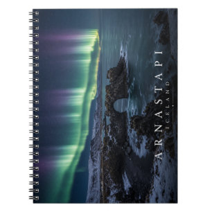 Caderno Espiral Falésias de Arnastapi sob as Luzes do Norte