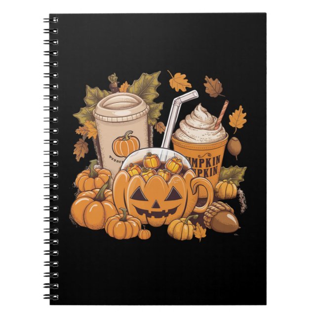Caderno Espiral Fall Family Halloween Dia de Ação de Graças outono (Frente)