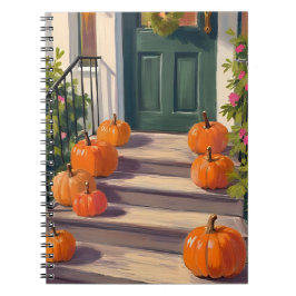 Caderno Espiral Fall Pumpkin Stoop | Autumn Thanksgiving Painted