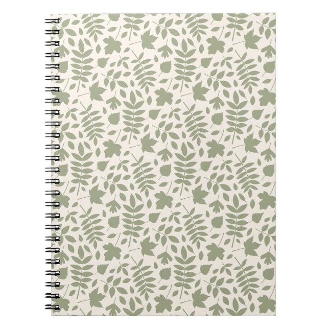 Caderno Espiral Fallen deixa Rpt Padrão Verde em Creme (Frente)