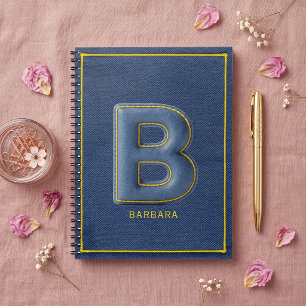Caderno Espiral Falso Denim com Letra Monograma B Costurada em 3D