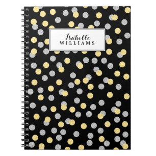 Caderno Espiral Falso Dourado e teste padrão de prata dos confete