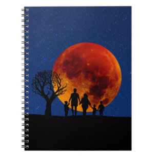 Caderno Espiral Família de Eclipse Lunar de Lua Sanguínea