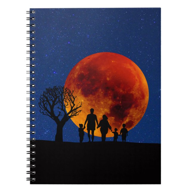 Caderno Espiral Família de Eclipse Lunar de Lua Sanguínea (Frente)