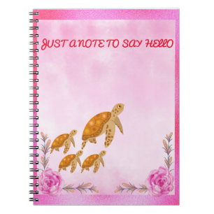 Caderno Espiral Família de Tartarugas Rosa Aquarela Meninas Volta