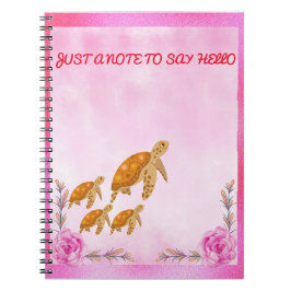 Caderno Espiral Família de Tartarugas Rosa Aquarela Meninas Voltan