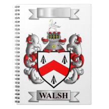Caderno Espiral Família Walsh Sobrenome e Escudo