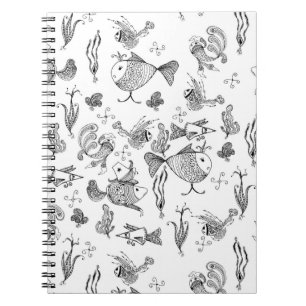 Caderno Espiral Fantasia de fada esboçada pescam caçadores plantas