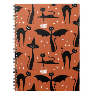 Caderno Espiral Fantasia de Halloween MCM Minimalista Gatos Laranj
