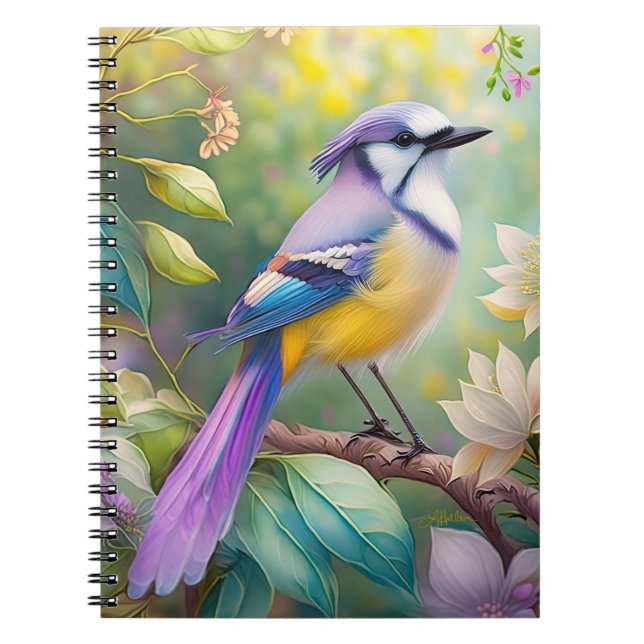 Caderno Espiral Fantasia de Pássaro Violeta Crestado (Frente)