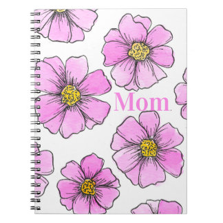 Caderno Espiral Fantasia e Flores de Aquarela Rosa