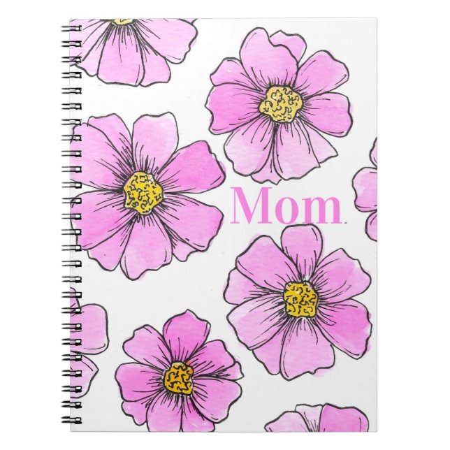 Caderno Espiral Fantasia e Flores de Aquarela Rosa  (Frente)