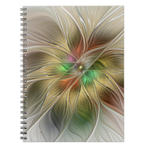 Caderno Espiral Fantasia Floral Com Moderno Fractal Abstrato Doura