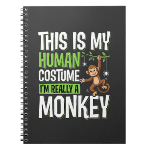 Caderno Espiral Fantasias de Macaco Engraçado Vetor de Halloween