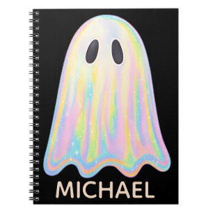 Caderno Espiral Fantasma Arco-Íris Pastel Fofo Assustador Estéti