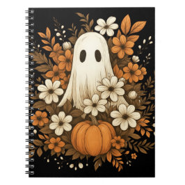 Caderno Espiral Fantasma Bonito Com Pumpkin E Flores De Queda - Ha