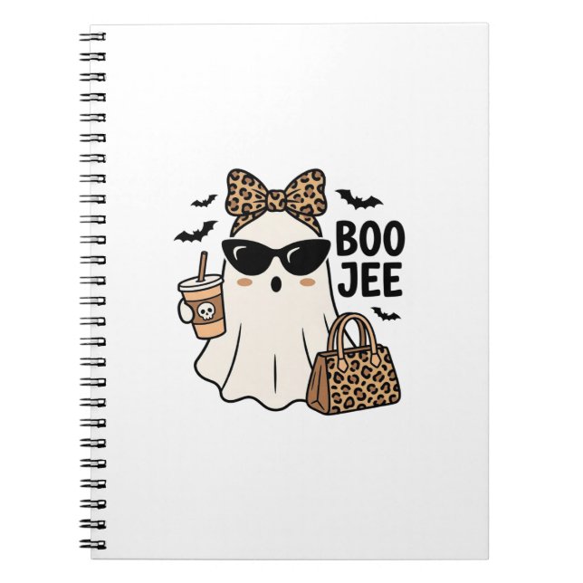 Caderno Espiral Fantasma Boo Jee Halloween Arco de Leopardo Design (Frente)