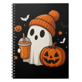 Caderno Espiral Fantasma de Halloween Fofo com Abóbora e Bebida