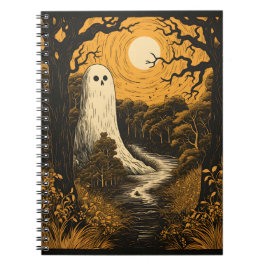 Caderno Espiral Fantasma De Halloween Na Floresta, Espírito Branco