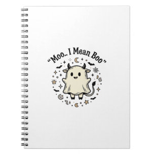 Caderno Espiral Fantasma de Vaca Fofa Halloween Moo Boo Design Vin