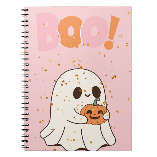 Caderno Espiral fantasma e abóboras do halloween boo (Frente)