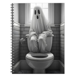Caderno Espiral Fantasma engraçado sentado no banheiro