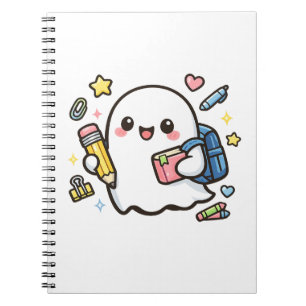 Caderno Espiral Fantasma Kawaii Cute Escolar com Mochila