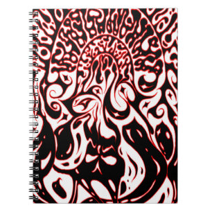 Caderno Espiral Fantasma Psicodélico - Preto Branco e Vermelho