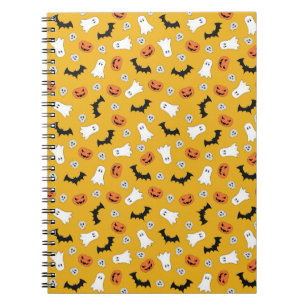 Caderno Espiral Fantasmas bonitos do Halloween, Pumpkins, Skulls,