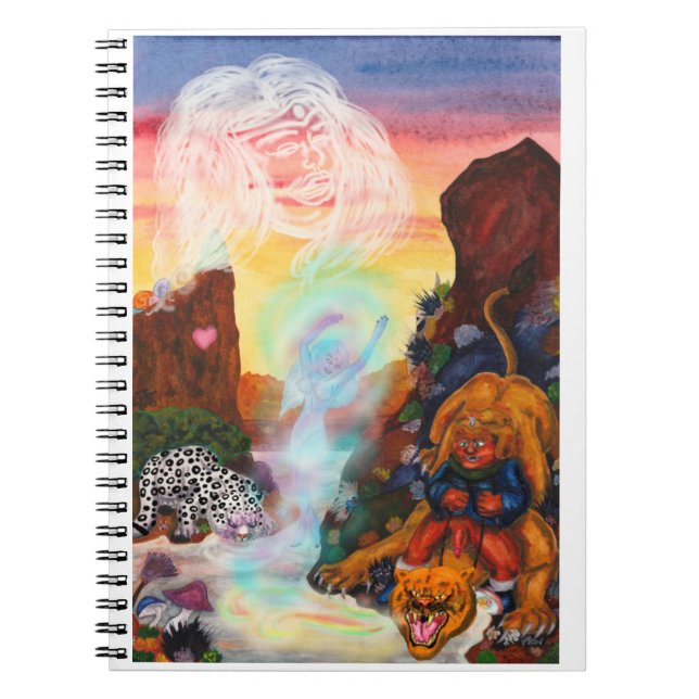 Caderno Espiral Fantasy Eros Lion Princesa Deusa Neve Leopardo (Frente)