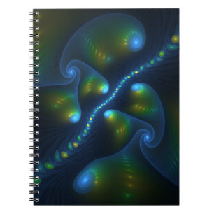 Caderno Espiral Fantasy Luzes Abstrato Azul Verde Amarelo Fractal