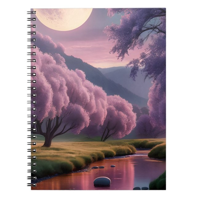 Caderno Espiral Fantasy Moonlit River Dreamscape Illustration (Frente)