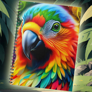Caderno Espiral Fantasy Papagaio Com Penas Coloridas Do Arco-Íris