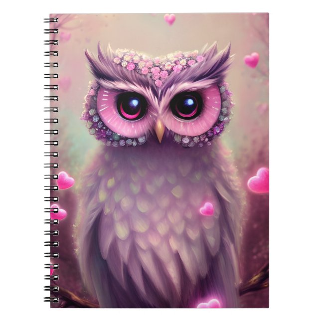 Caderno Espiral Fantasy Pink Fluffy Kawaii Owl (Frente)