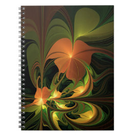 Caderno Espiral Fantasy Plant Abstrato Green Rust Brown Fractal