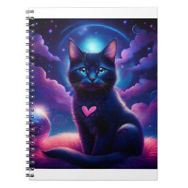 Caderno Espiral Fantasy Scene Black Kitten Beautiful Blue Eyes