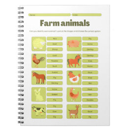 Caderno Espiral Farm Animals Identification Educational Worksheet