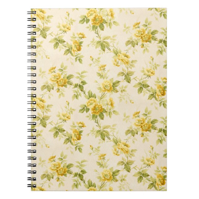 Caderno Espiral Farmhouse Amarelo-Ouro bonito Floral (Frente)