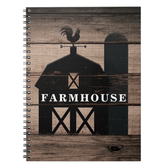 Caderno Espiral Farmhouse Rustic Weathered Wood Black Barn Country (Frente)