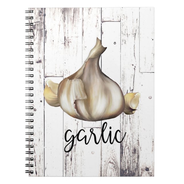 Caderno Espiral Farmhouse White Wood Rusical Garlic Clove Kitchen (Frente)