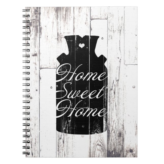 Caderno Espiral Farmhouse White Wood Rustic Milk Jug Home Sweet (Frente)