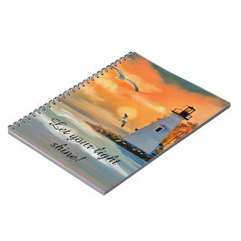 Caderno Espiral Faro Gaivota Pôr do Sol Personalizado