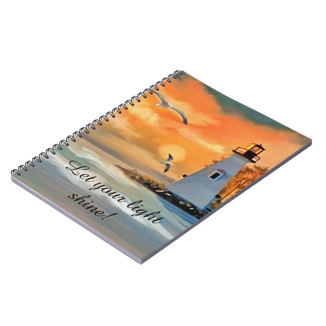 Caderno Espiral Faro Gaivota Pôr do Sol Personalizado (Left Side)