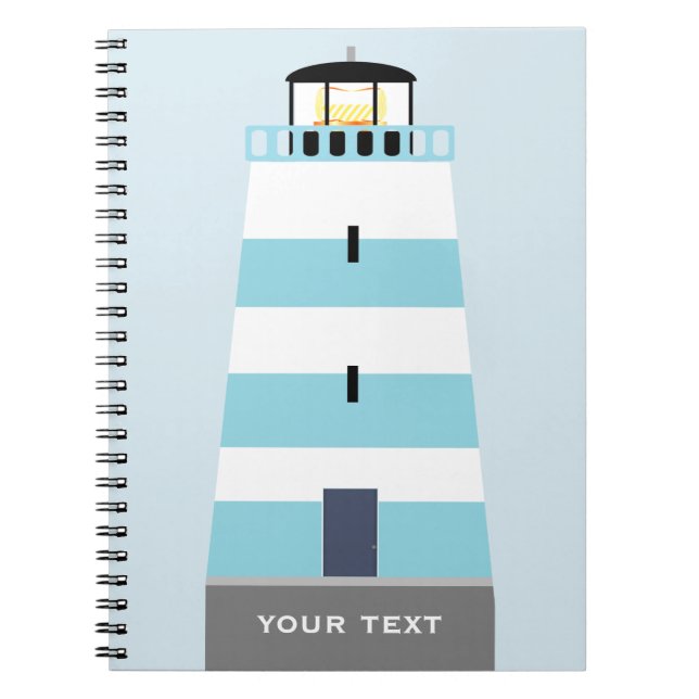 Caderno Espiral Farol Branco e Azul Alto Personalizado (Frente)