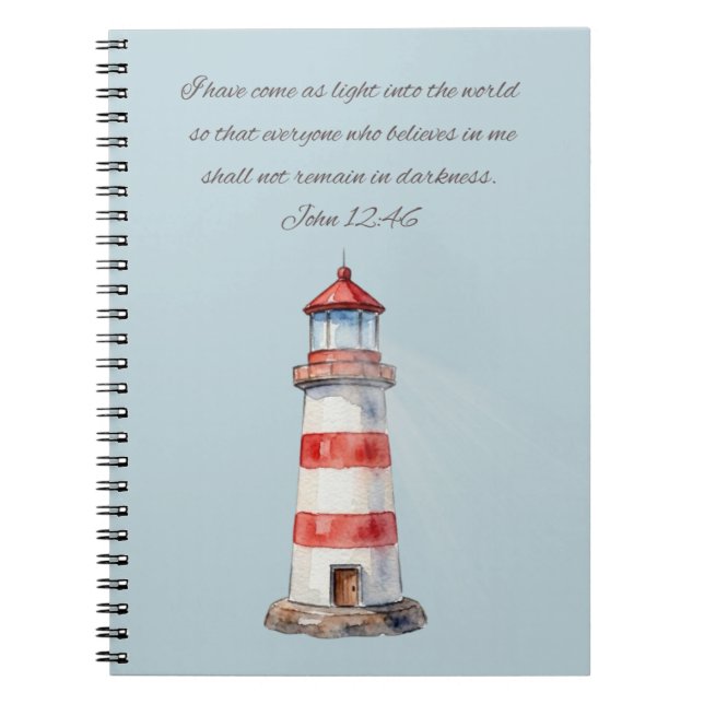 Caderno Espiral Farol com John 12:46 Notebook (Frente)