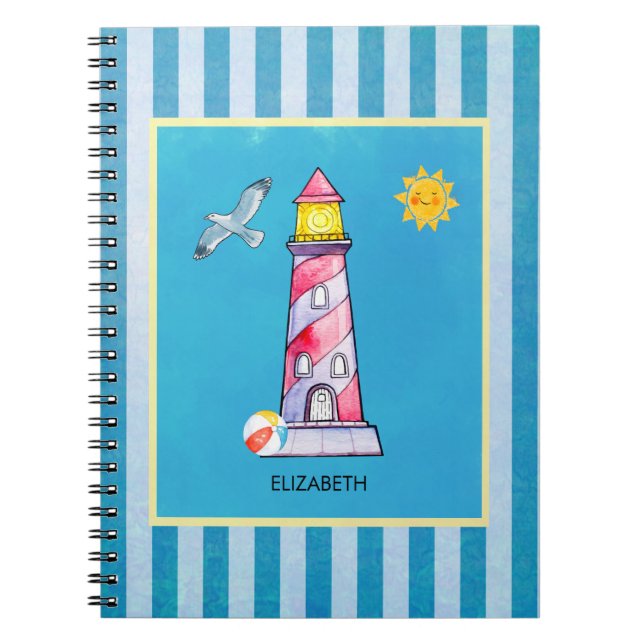 Caderno Espiral Farol de Cores d'Água Striped Vermelha Personaliza (Frente)