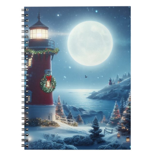 Caderno Espiral Farol de Natal náutico (Frente)