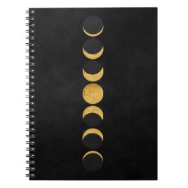 Caderno Espiral Fase Dourada da lua: fundo texturizado preto